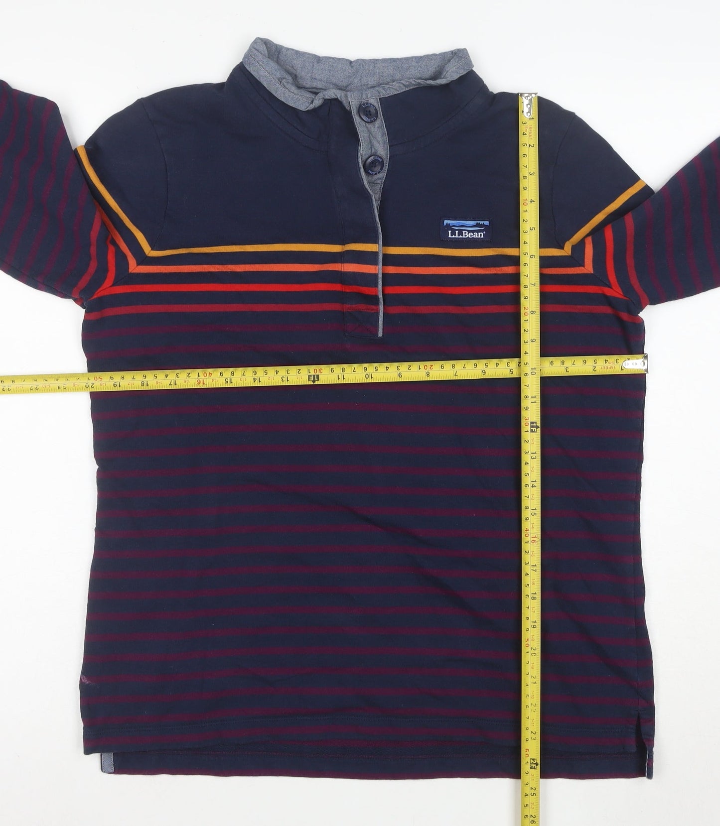 L.L.Bean Men's Blue Striped Henley Sweatshirt M Long Sleeve Cotton