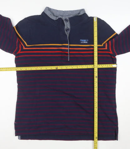L.L.Bean Men's Blue Striped Henley Sweatshirt M Long Sleeve Cotton