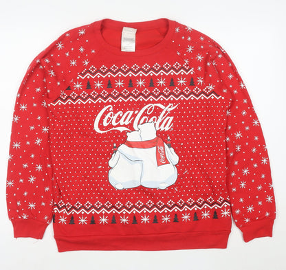 Coca-Cola Mens Red L Christmas Polar Bear Pullover Sweatshirt
