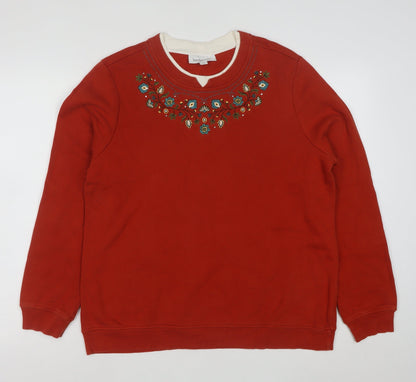 Breckenridge Women Red Embroidered Pullover Sweatshirt Size L