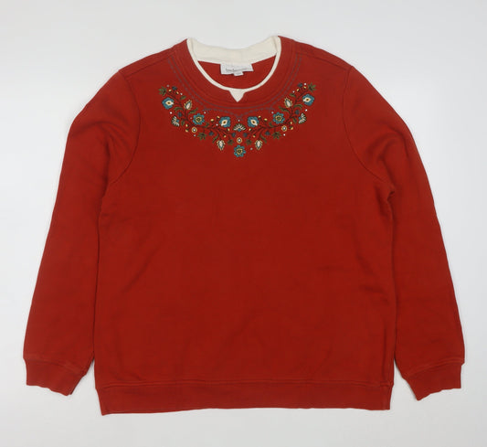 Breckenridge Women Red Embroidered Pullover Sweatshirt Size L