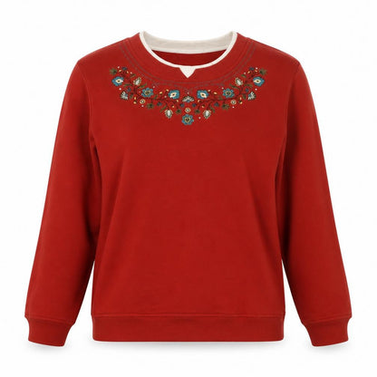 Breckenridge Women Red Embroidered Pullover Sweatshirt Size L