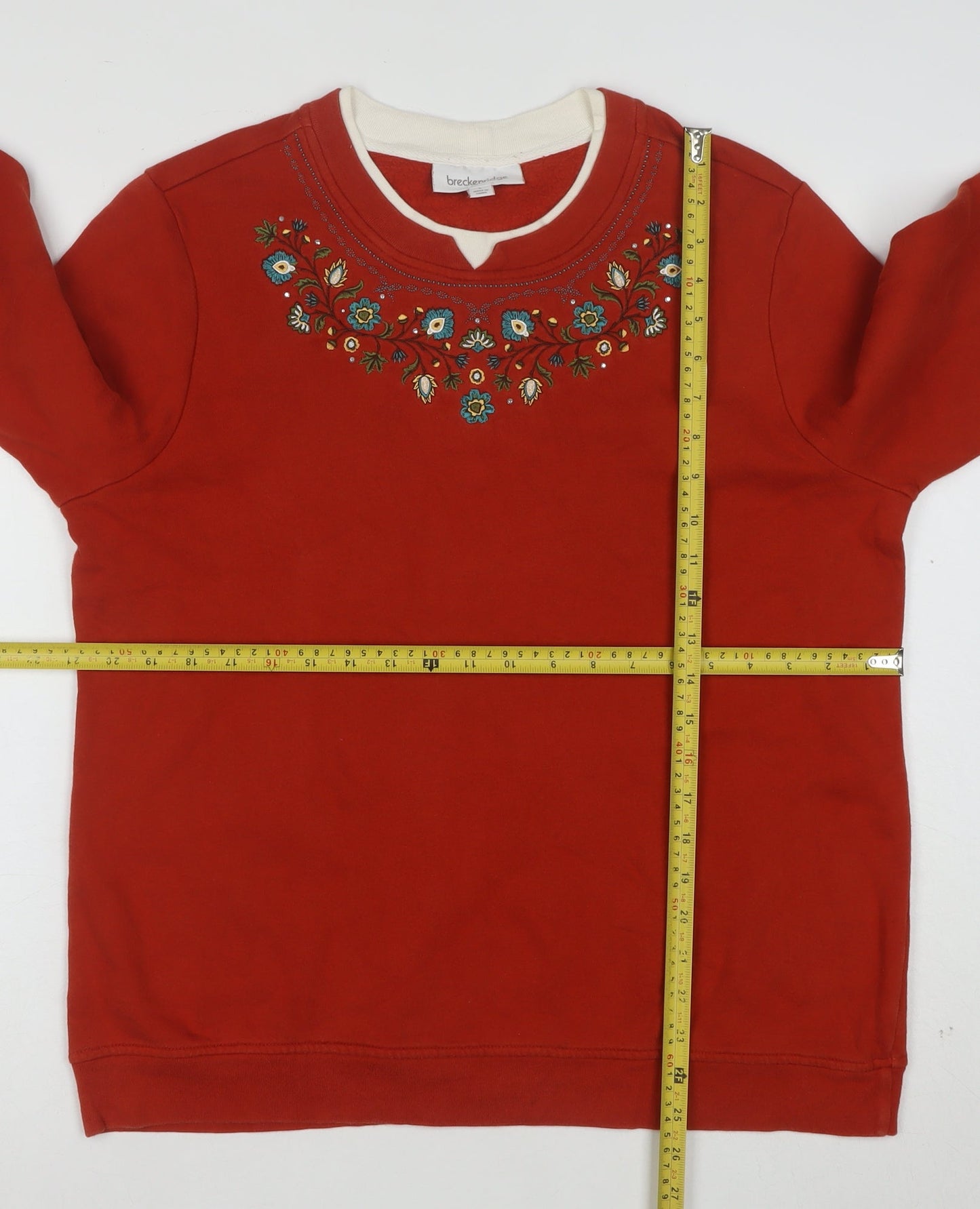 Breckenridge Women Red Embroidered Pullover Sweatshirt Size L