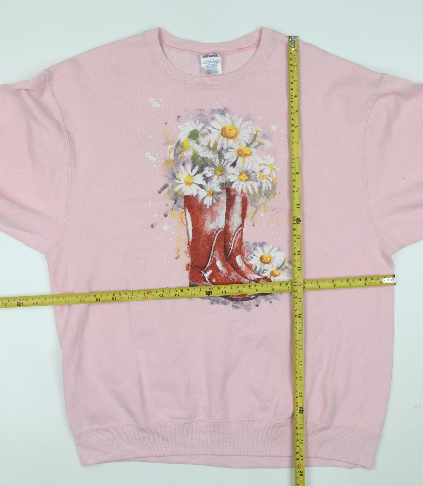 Jerzees Women's Pink Floral Cowboy Boots Graphic Sweatshirt L