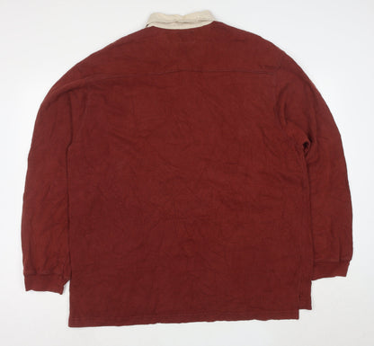 American Eagle Men's Red Long Sleeve Polo XL 100% Cotton Casual Top