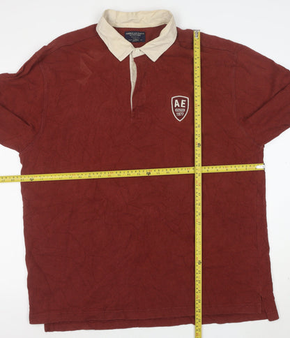 American Eagle Men's Red Long Sleeve Polo XL 100% Cotton Casual Top