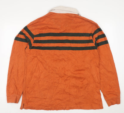 IZOD Men’s Orange Long Sleeve Rugby Polo Shirt L Striped Cotton