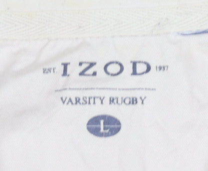 IZOD Men’s Orange Long Sleeve Rugby Polo Shirt L Striped Cotton