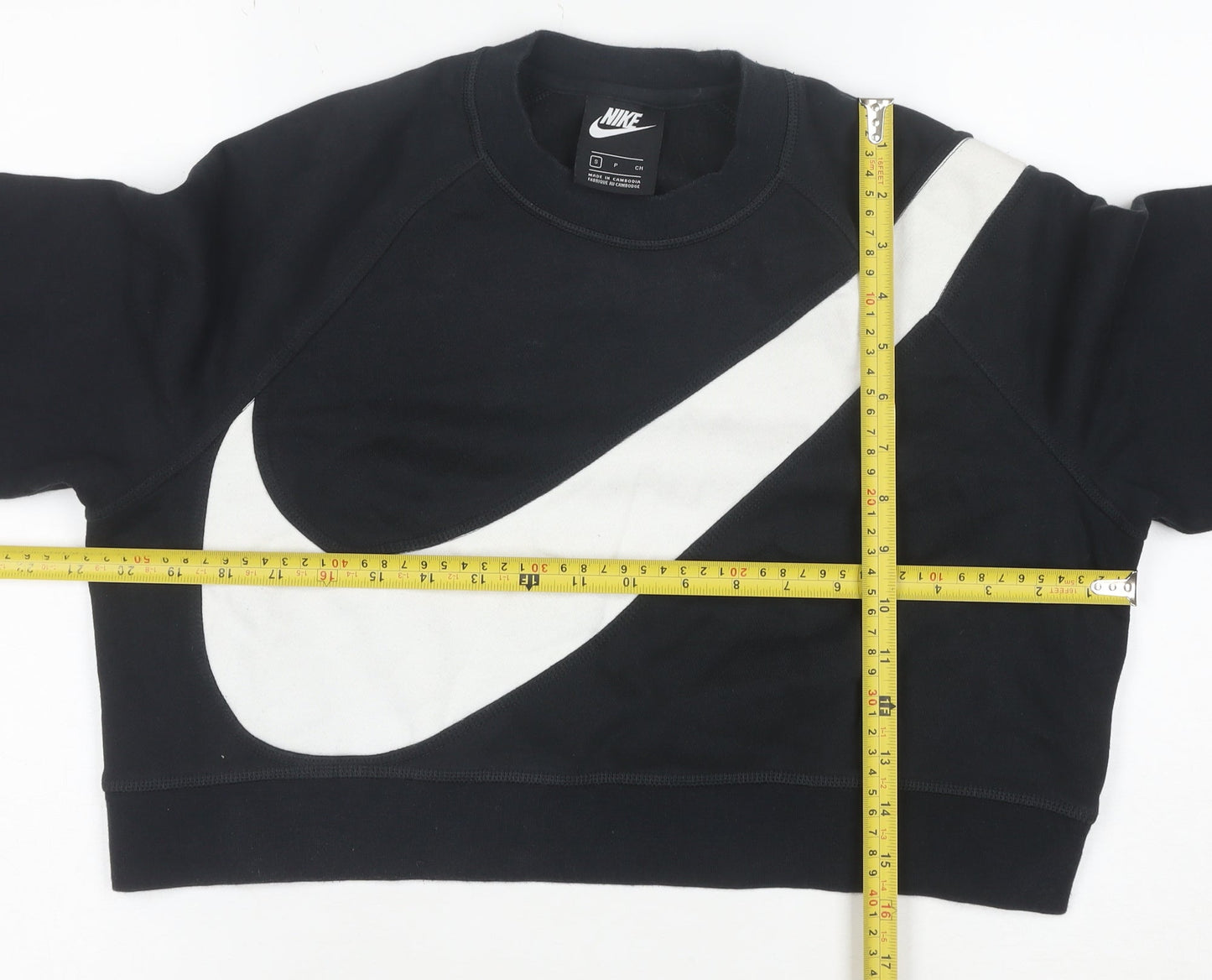 Nike Womens Black Swoosh Cropped Crew Neck Sweatshirt Size S