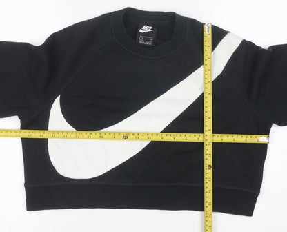 Nike Womens Black Swoosh Cropped Crew Neck Sweatshirt Size S
