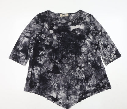 DJT Womens Grey Tie-Dye 3/4 Sleeve Tunic Top Size 2XL