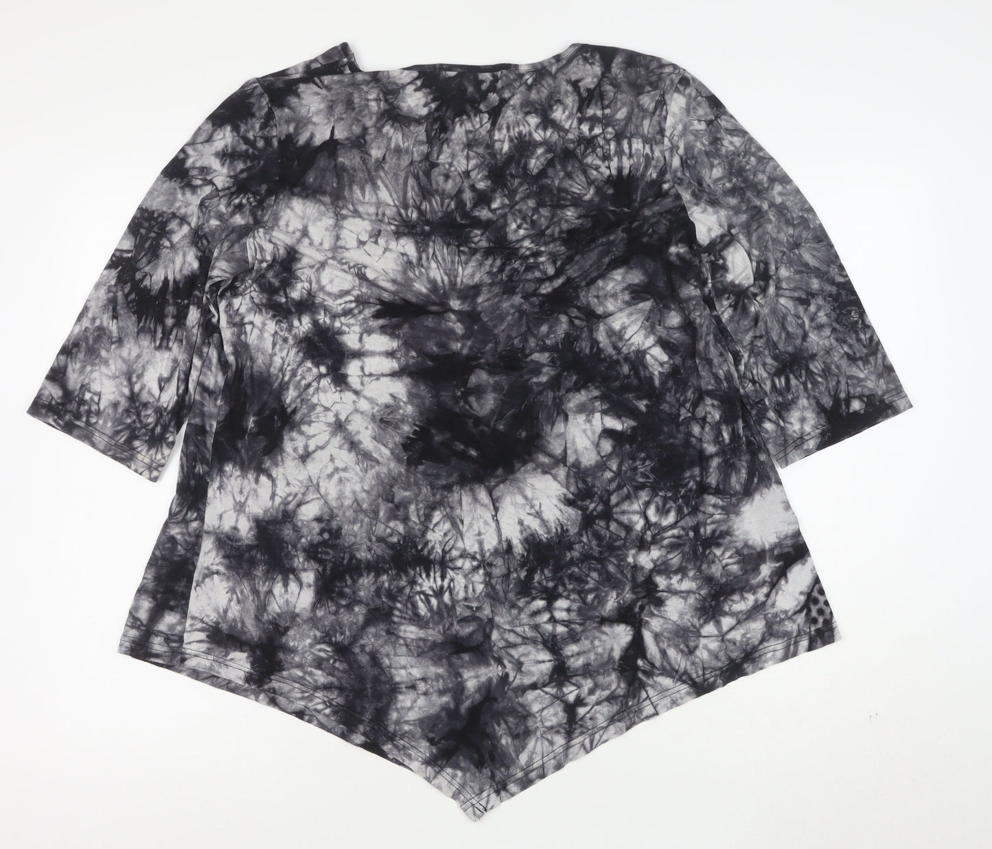 DJT Womens Grey Tie-Dye 3/4 Sleeve Tunic Top Size 2XL