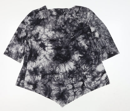 DJT Womens Grey Tie-Dye 3/4 Sleeve Tunic Top Size 2XL