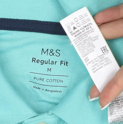 Marks and Spencer Men's Blue Regular Fit Cotton Polo M