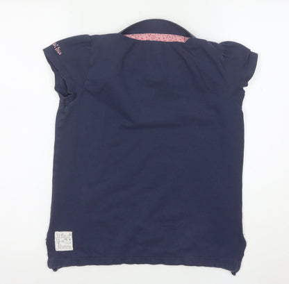 Fat Face Girls Blue Collared Polo Shirt 12-13 Years Cotton Short Sleeve