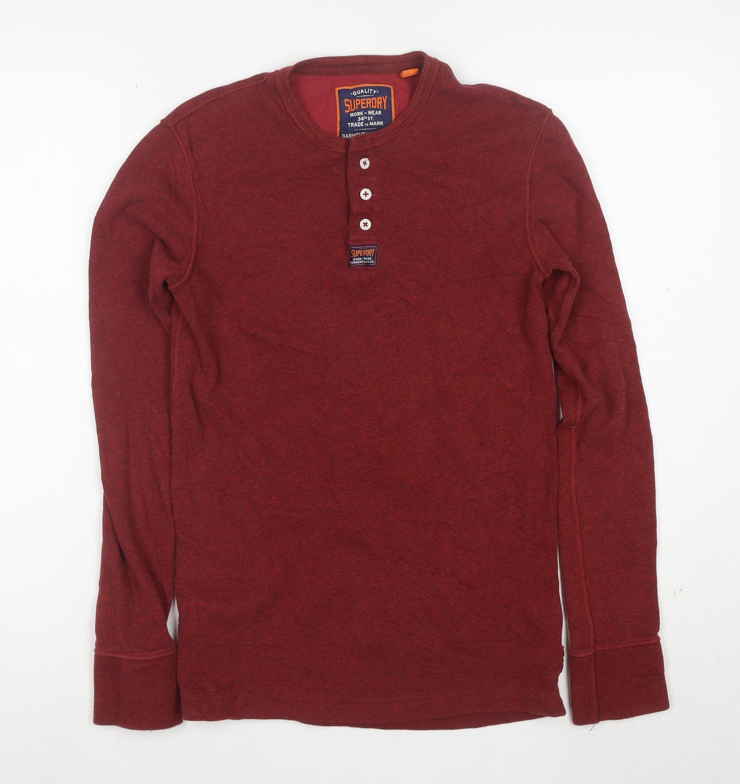 Superdry Men's Red Henley Long Sleeve Cotton Sweatshirt Size S
