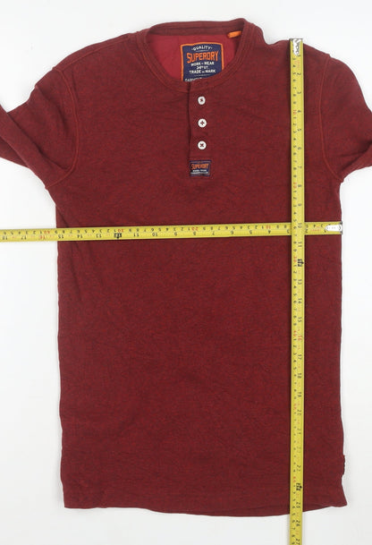 Superdry Men's Red Henley Long Sleeve Cotton Sweatshirt Size S