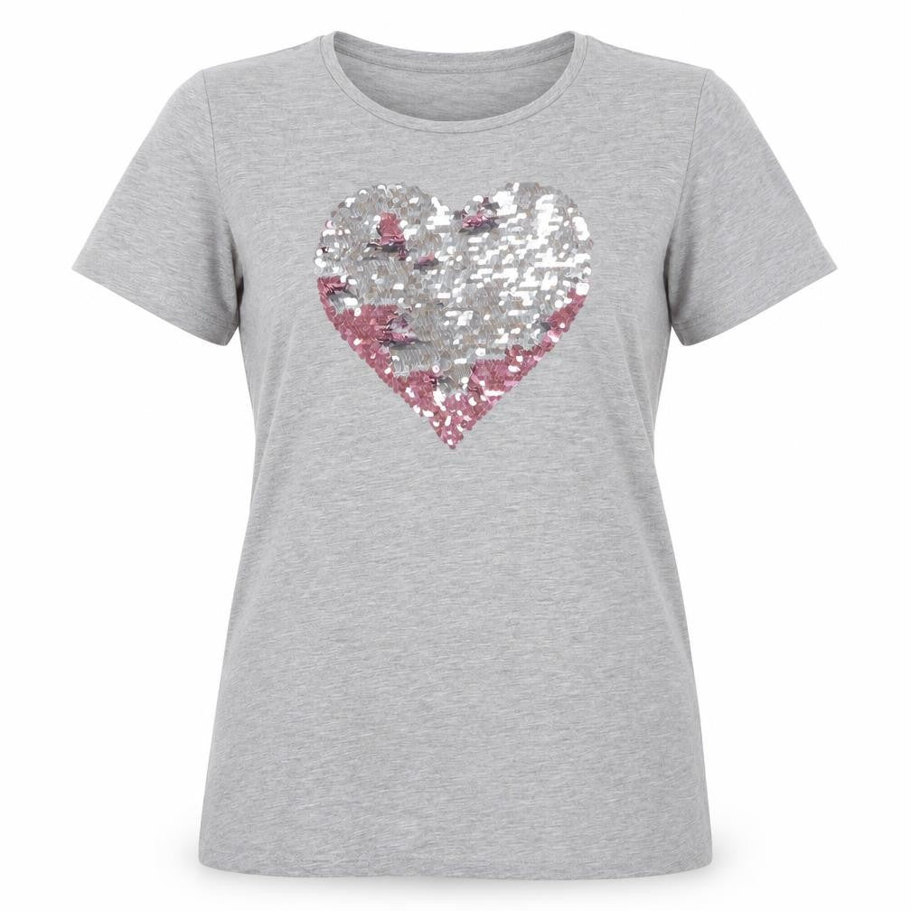Dorothy Perkins Women Grey Sequin Heart Short Sleeve T-Shirt Size 14