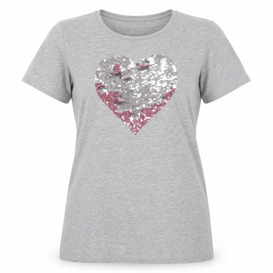 Dorothy Perkins Women Grey Sequin Heart Short Sleeve T-Shirt Size 14