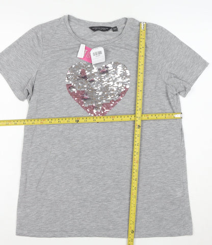 Dorothy Perkins Women Grey Sequin Heart Short Sleeve T-Shirt Size 14