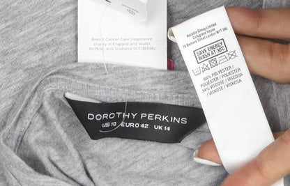 Dorothy Perkins Women Grey Sequin Heart Short Sleeve T-Shirt Size 14