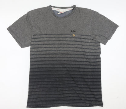 Lee Cooper Men's Grey Striped Crew Neck Short Sleeve T-Shirt Size S