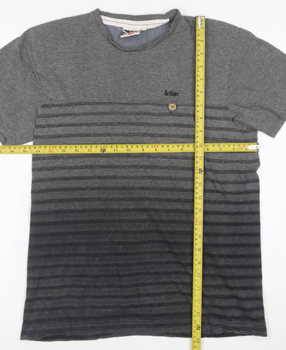 Lee Cooper Men's Grey Striped Crew Neck Short Sleeve T-Shirt Size S