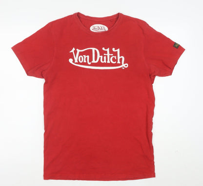Von Dutch Mens Red Logo Graphic Short Sleeve T-Shirt Size L