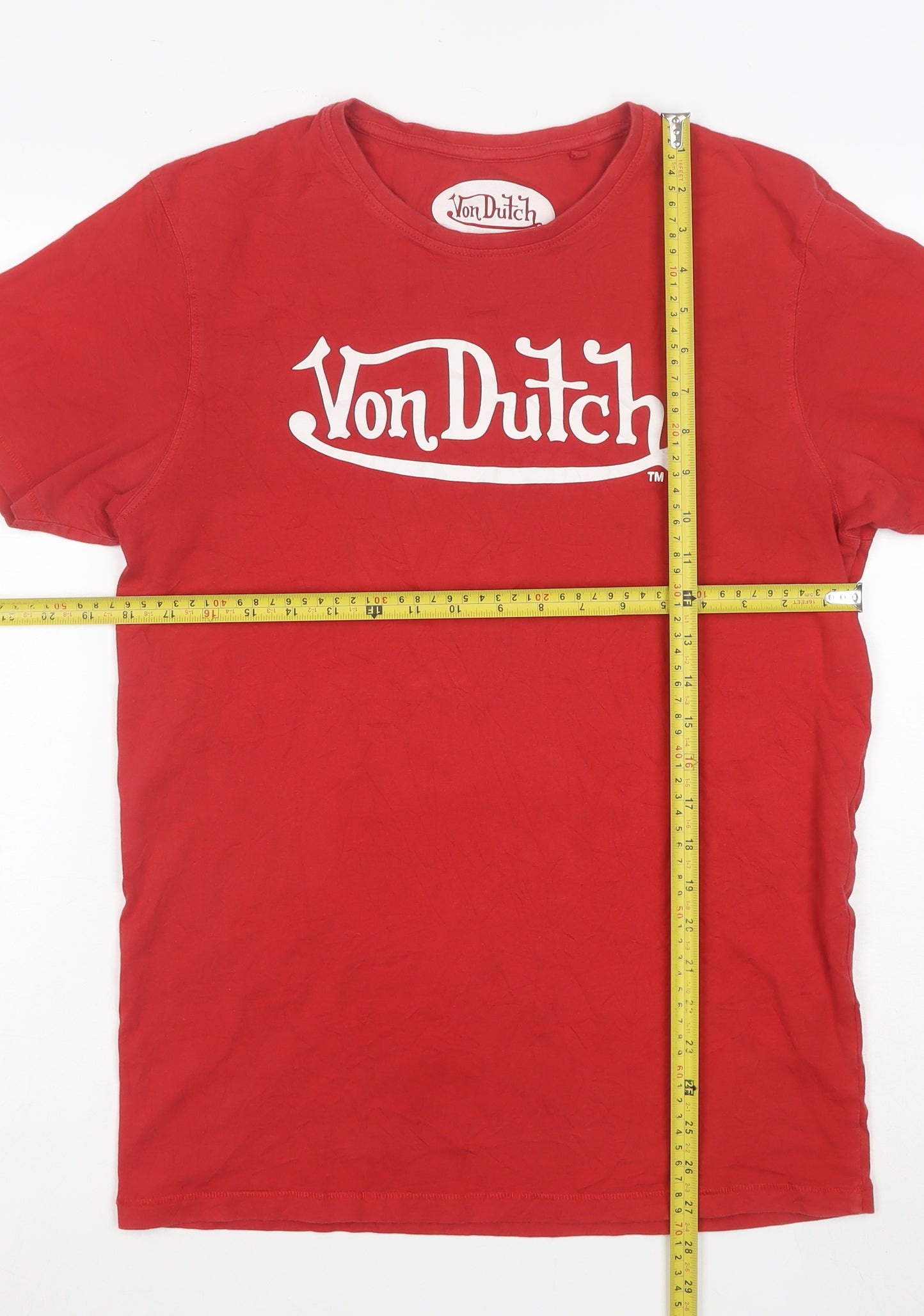 Von Dutch Mens Red Logo Graphic Short Sleeve T-Shirt Size L