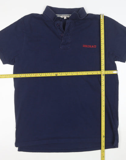 SoulCal & Co Men's Blue Cotton Short Sleeve Polo Shirt L