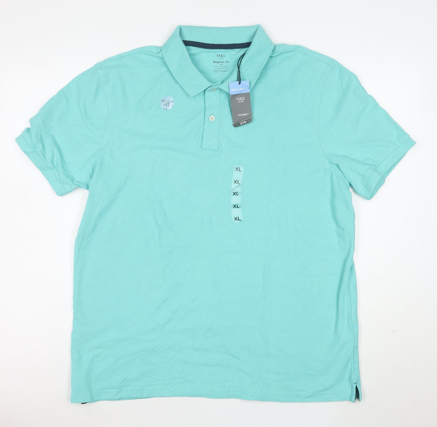 Marks and Spencer Men's Blue XL Regular Fit Cotton Polo Shirt