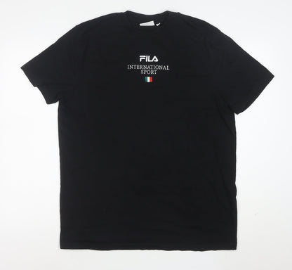 FILA Men's Black Cotton Short Sleeve Crew Neck Sports T-Shirt L