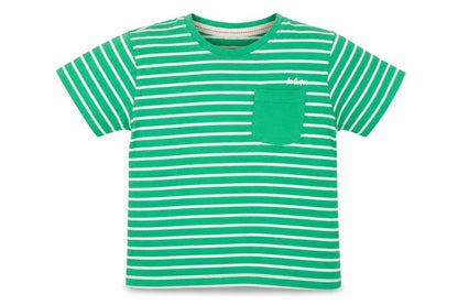Front view of Lee Cooper girls’ green white striped t-shirt age 11-12 years 100% cotton