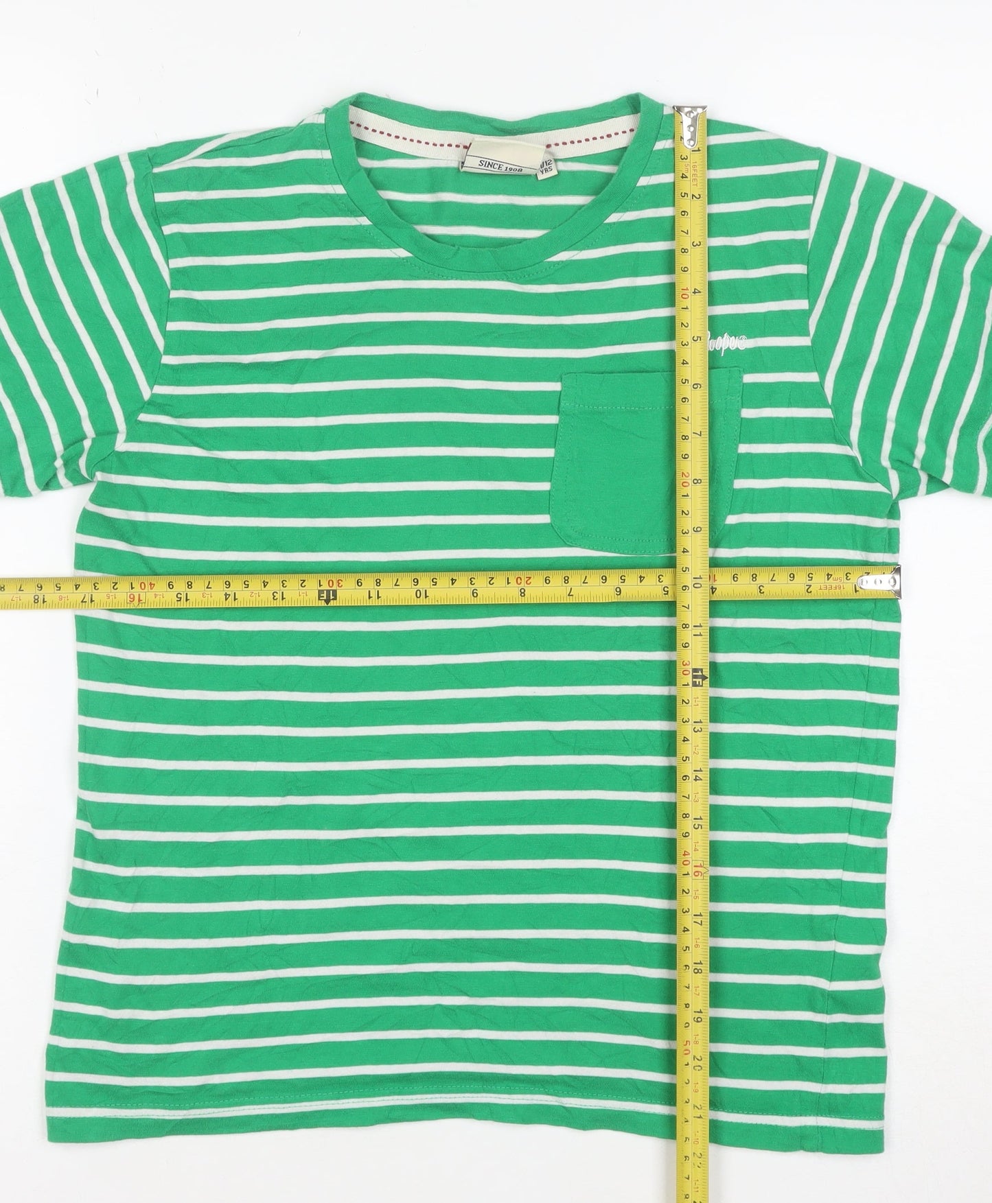 Lee Cooper Girls Green White Striped T-Shirt Age 11-12 Years 100% Cotton