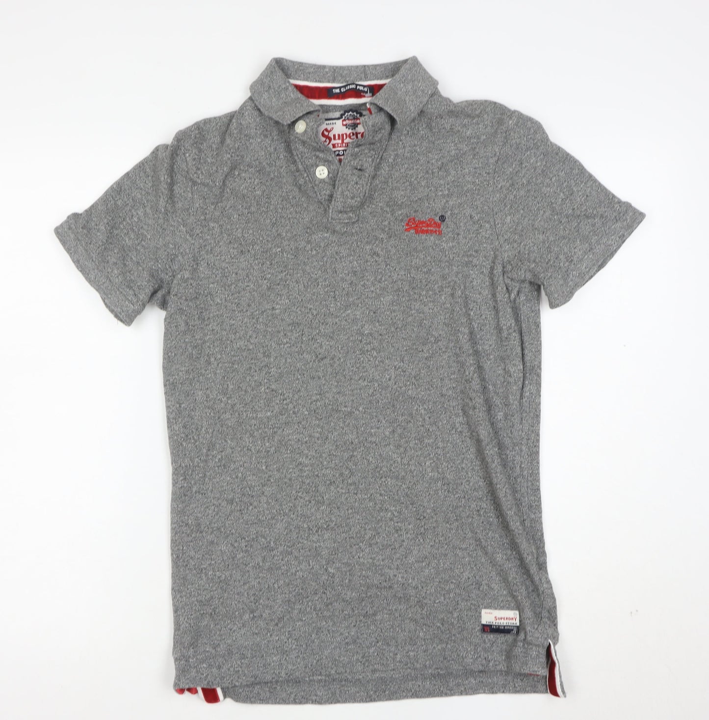 Superdry Men's Grey Cotton Short Sleeve Polo Shirt Medium