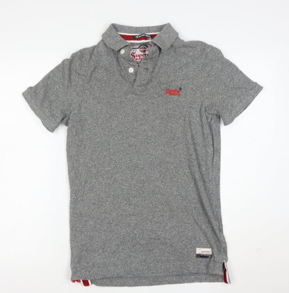 Superdry Men's Grey Cotton Short Sleeve Polo Shirt Medium