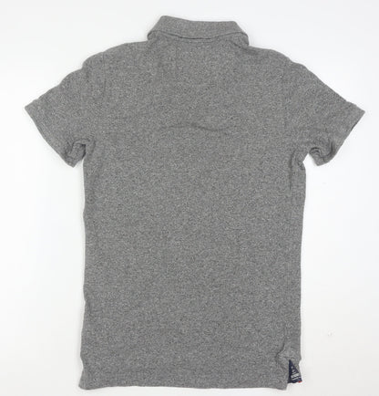 Superdry Men's Grey Cotton Short Sleeve Polo Shirt Medium