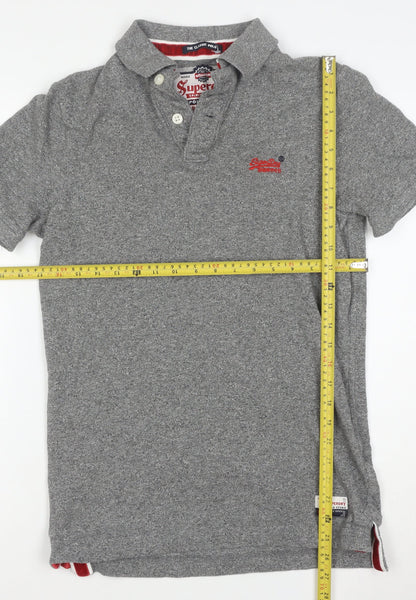 Superdry Men's Grey Cotton Short Sleeve Polo Shirt Medium