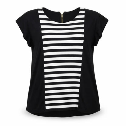 Anne Klein Women’s Black Striped Zip Back Tunic Blouse Size L
