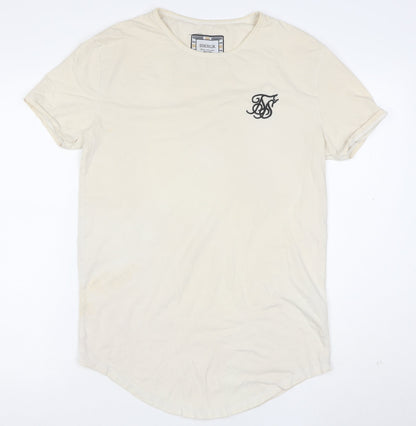 SikSilk Men's Beige Slim Fit Crew Neck Short Sleeve T-Shirt Size M