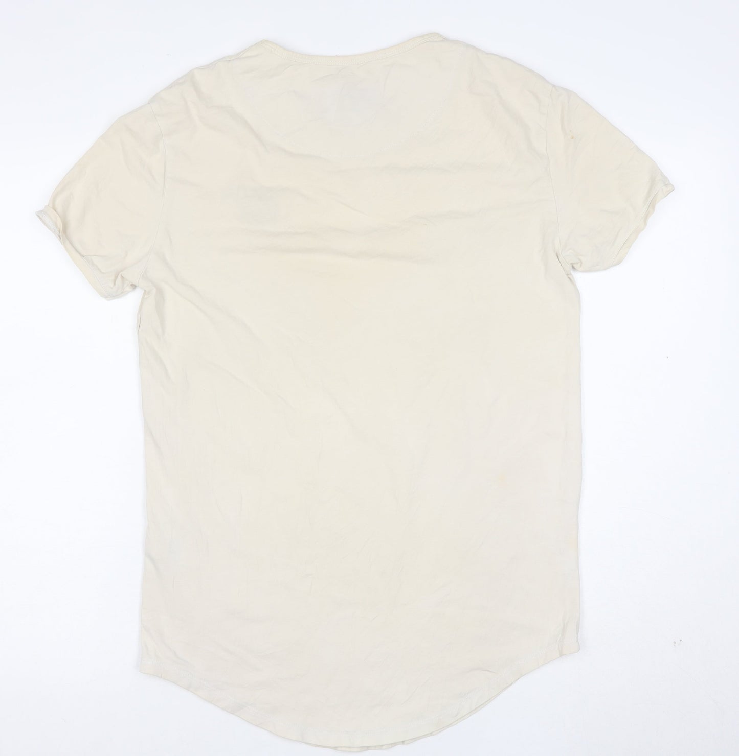SikSilk Men's Beige Slim Fit Crew Neck Short Sleeve T-Shirt Size M
