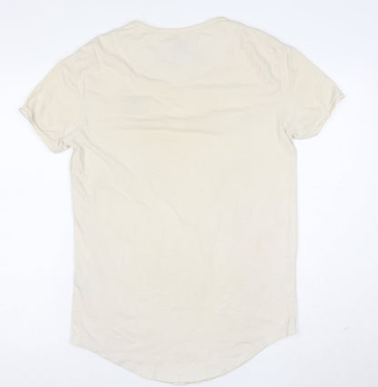 SikSilk Men's Beige Slim Fit Crew Neck Short Sleeve T-Shirt Size M