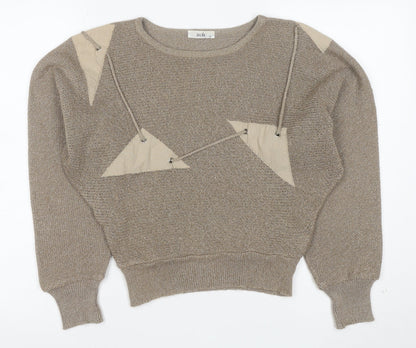 Isola Womens Beige Silk Blend 80s Geometric Crew Neck Jumper Size 12