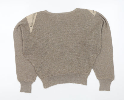 Isola Womens Beige Silk Blend 80s Geometric Crew Neck Jumper Size 12