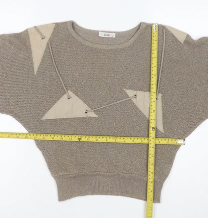 Isola Womens Beige Silk Blend 80s Geometric Crew Neck Jumper Size 12