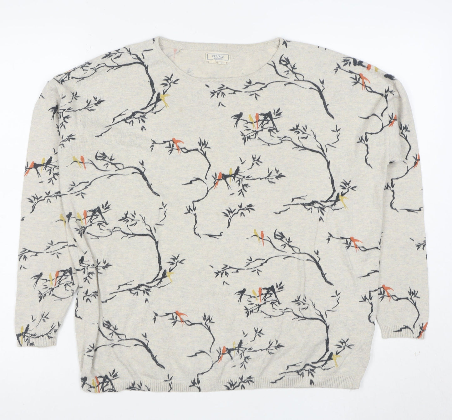 Fat Face Women's Beige Bird Print Cotton Jumper Size 14