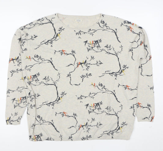 Fat Face Women's Beige Bird Print Cotton Jumper Size 14
