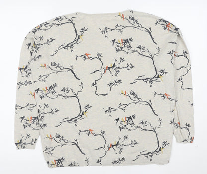 Fat Face Women's Beige Bird Print Cotton Jumper Size 14