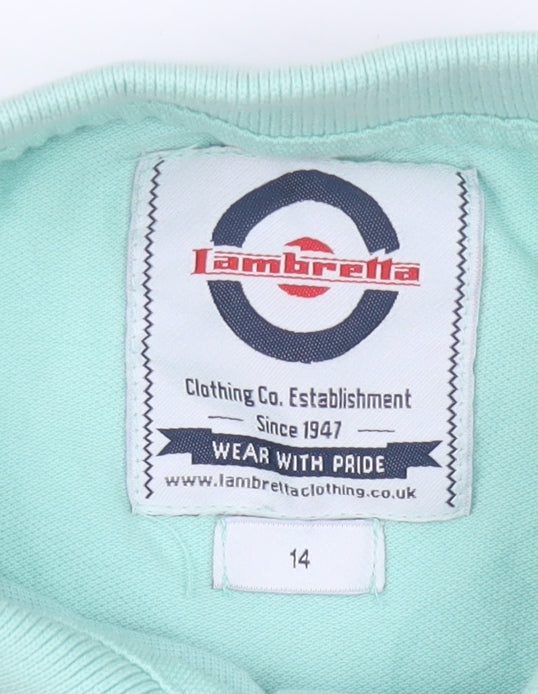 Lambretta Boys Green 14 Years Polo Shirt Cotton Short Sleeve Casual Top