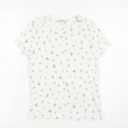 Monki Women’s Ivory Floral Cotton T-Shirt M Short Sleeve Jersey Top